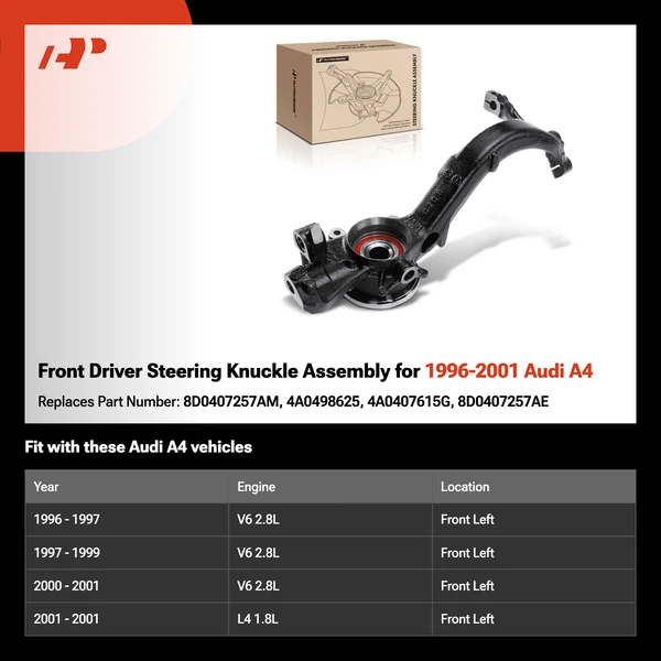 Front Driver Steering Knuckle Assembly for 1996-2001 Audi A4