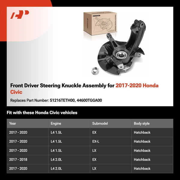 Front Driver Steering Knuckle Assembly for 2017-2020 Honda Civic