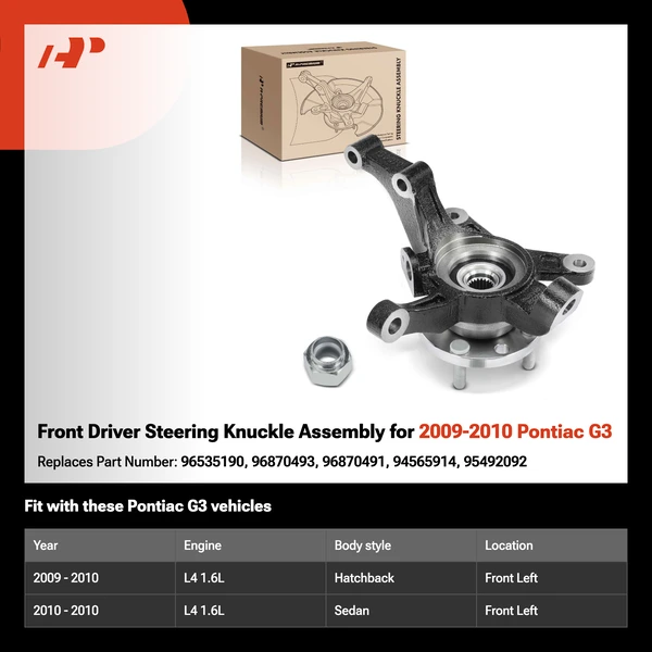 Front Driver Steering Knuckle Assembly for 2009-2010 Pontiac G3