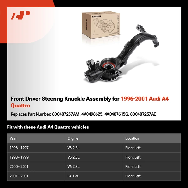 Front Driver Steering Knuckle Assembly for 1996-2001 Audi A4 Quattro