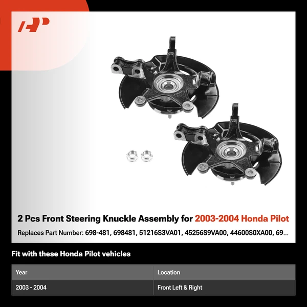 2 Pcs Front Steering Knuckle Assembly for 2003-2004 Honda Pilot