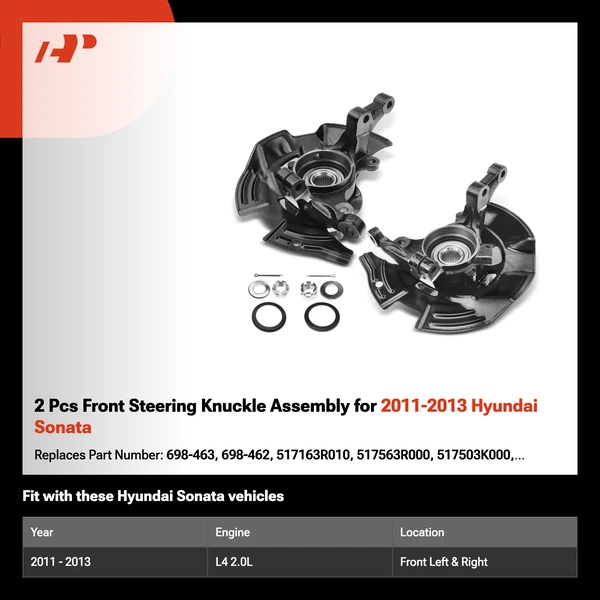 2 Pcs Front Steering Knuckle Assembly for 2011-2013 Hyundai Sonata