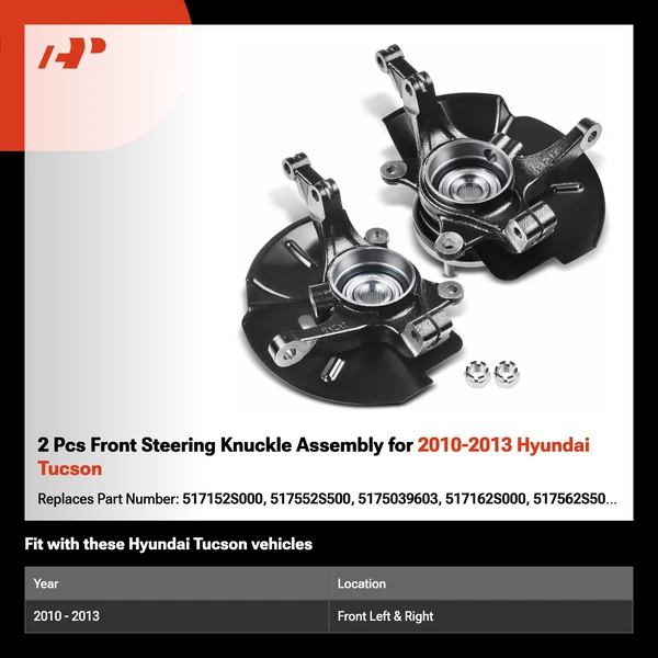 2 Pcs Front Steering Knuckle Assembly for 2010-2013 Hyundai Tucson