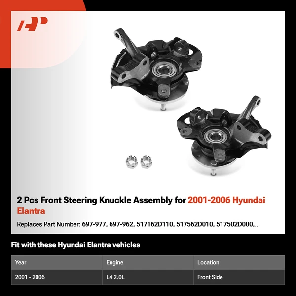 2 Pcs Front Steering Knuckle Assembly for 2001-2006 Hyundai Elantra