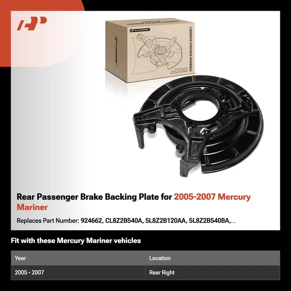 Rear Passenger Brake Backing Plate for 2005-2007 Mercury Mariner