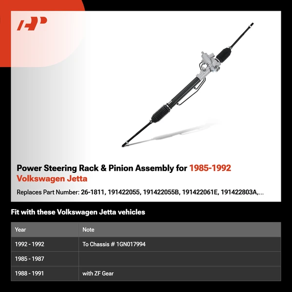 Power Steering Rack & Pinion Assembly for 1985-1992 Volkswagen Jetta