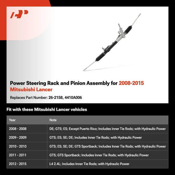 Power Steering Rack and Pinion Assembly for 2008-2015 Mitsubishi Lancer