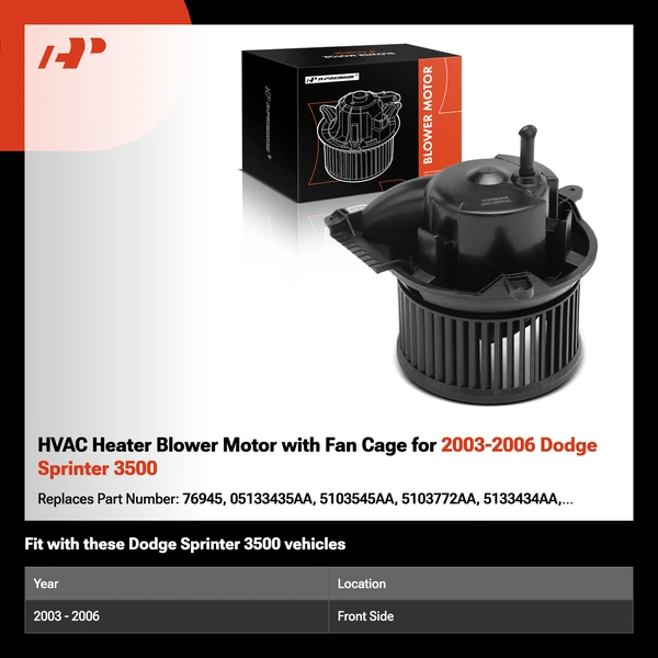 HVAC Heater Blower Motor with Fan Cage for 2003-2006 Dodge Sprinter 3500