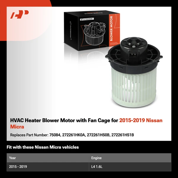 HVAC Heater Blower Motor with Fan Cage for 2015-2019 Nissan Micra