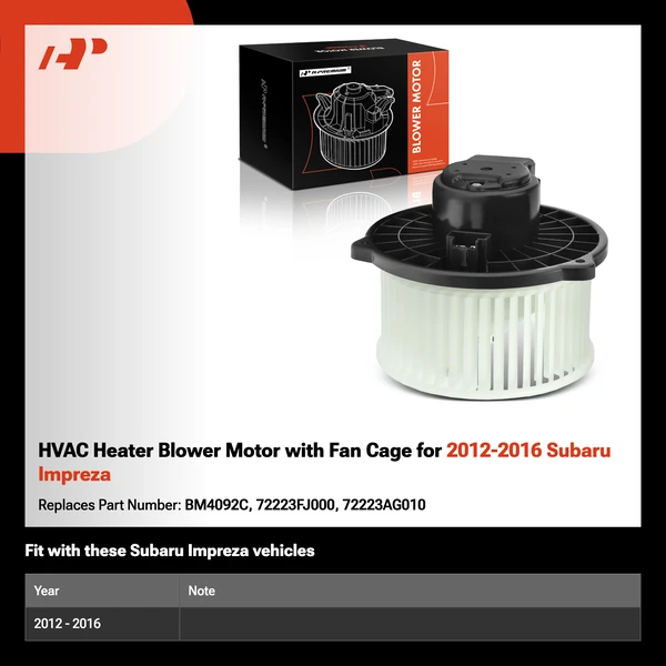 HVAC Heater Blower Motor with Fan Cage for 2012-2016 Subaru Impreza