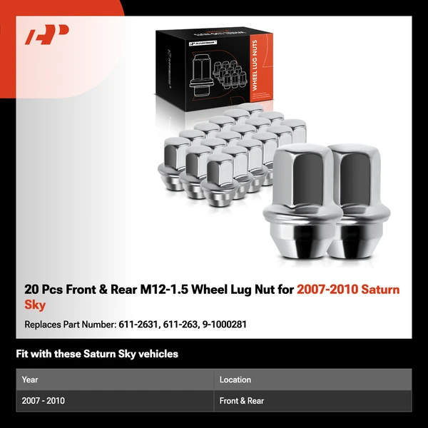 20 Pcs Front & Rear M12-1.5 Wheel Lug Nut for 2007-2010 Saturn Sky