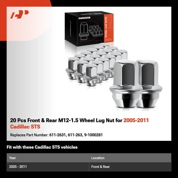 20 Pcs Front & Rear M12-1.5 Wheel Lug Nut for 2005-2011 Cadillac STS