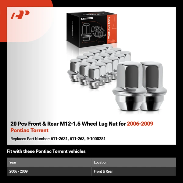 20 Pcs Front & Rear M12-1.5 Wheel Lug Nut for 2006-2009 Pontiac Torrent
