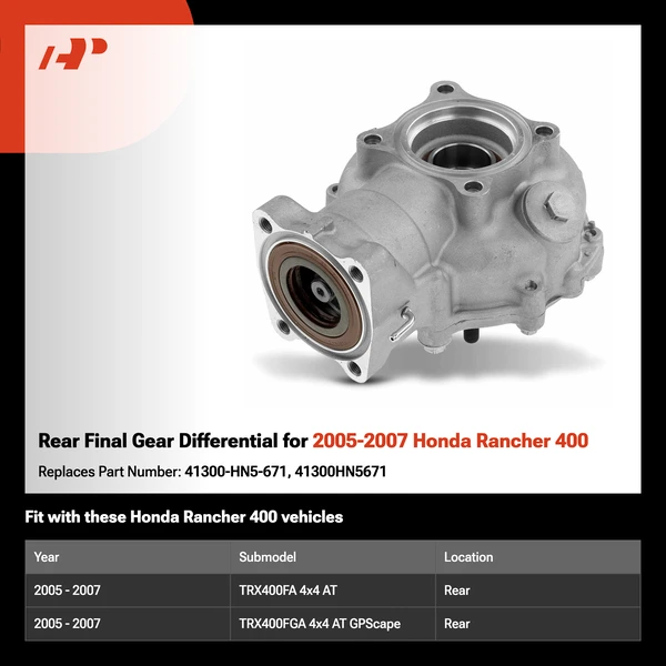 Rear Final Gear Differential for 2005-2007 Honda Rancher 400
