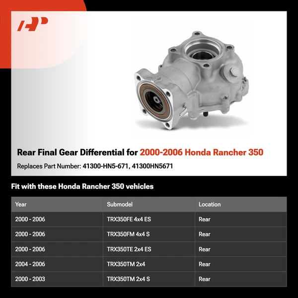 Rear Final Gear Differential for 2000-2006 Honda Rancher 350