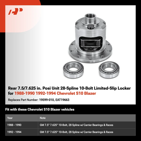 Rear 7.5/7.625 in. Posi Unit 28-Spline 10-Bolt Limited-Slip Locker for 1988-1990 1992-1994 Chevrolet S10 Blazer