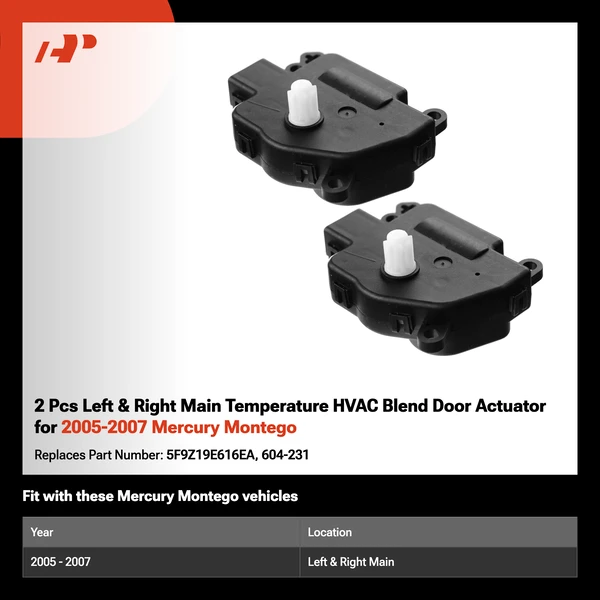 2 Pcs Left & Right Main Temperature HVAC Blend Door Actuator for 2005-2007 Mercury Montego