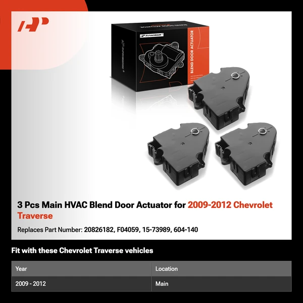 3 Pcs Main HVAC Blend Door Actuator for 2009-2012 Chevrolet Traverse