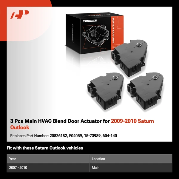 3 Pcs Main HVAC Blend Door Actuator for 2009-2010 Saturn Outlook