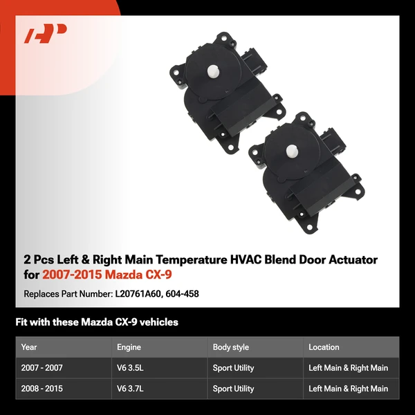 2 Pcs Left & Right Main Temperature HVAC Blend Door Actuator for 2007-2015 Mazda CX-9
