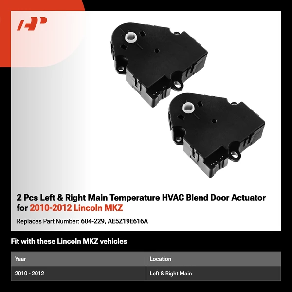 2 Pcs Left & Right Main Temperature HVAC Blend Door Actuator for 2010-2012 Lincoln MKZ