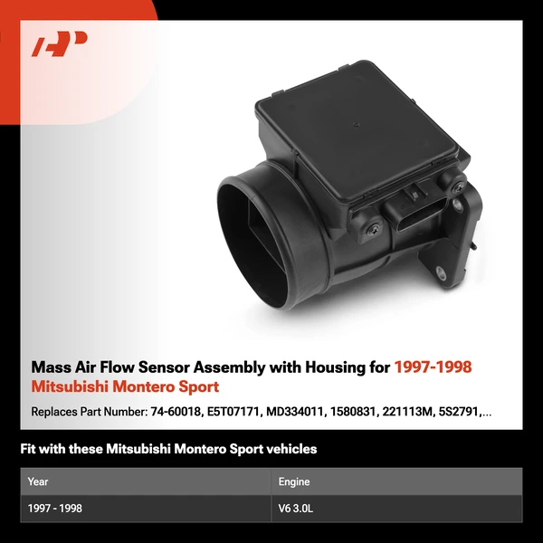 Mass Air Flow Sensor Assembly with Housing for 1997-1998 Mitsubishi Montero Sport