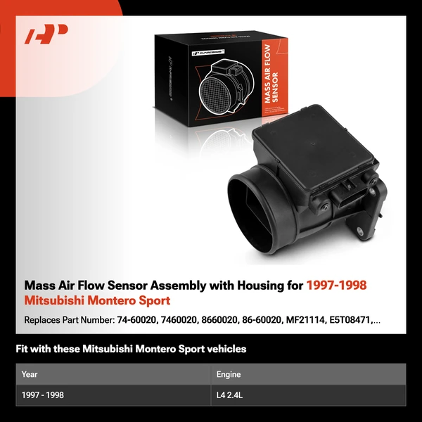 Mass Air Flow Sensor Assembly with Housing for 1997-1998 Mitsubishi Montero Sport