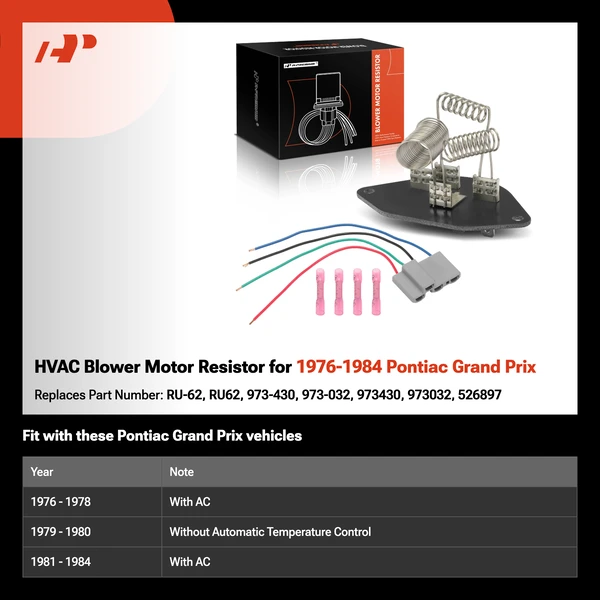 HVAC Blower Motor Resistor for 1976-1984 Pontiac Grand Prix