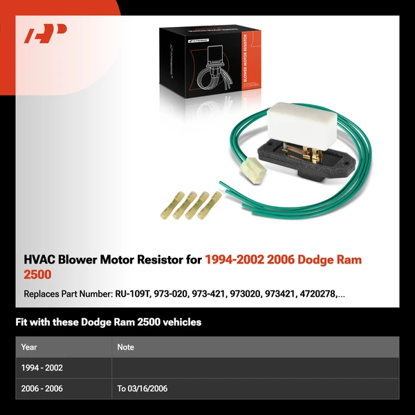 HVAC Blower Motor Resistor for 1994-2002 2006 Dodge Ram 2500