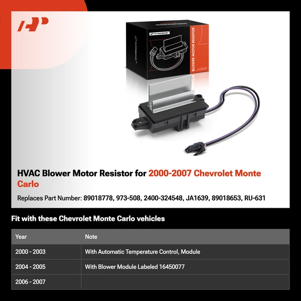 HVAC Blower Motor Resistor for 2000-2007 Chevrolet Monte Carlo