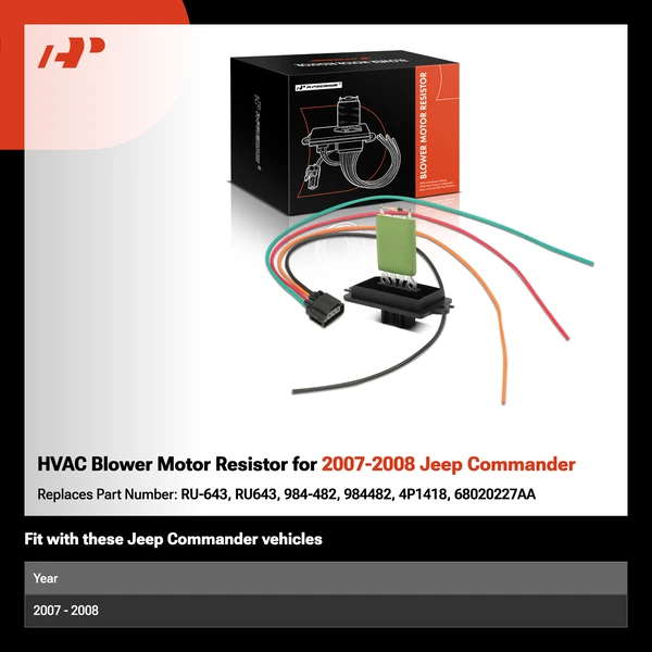 HVAC Blower Motor Resistor for 2007-2008 Jeep Commander