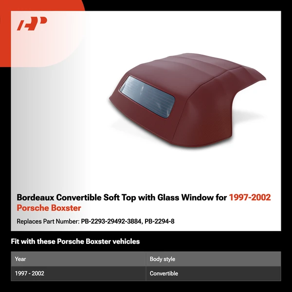 Bordeaux Convertible Soft Top with Glass Window for 1997-2002 Porsche Boxster