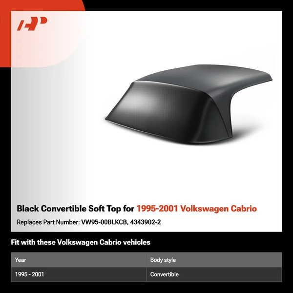 Black Convertible Soft Top for 1995-2001 Volkswagen Cabrio