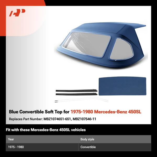 Blue Convertible Soft Top for 1975-1980 Mercedes-Benz 450SL