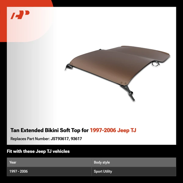 Tan Extended Bikini Soft Top for 1997-2006 Jeep TJ