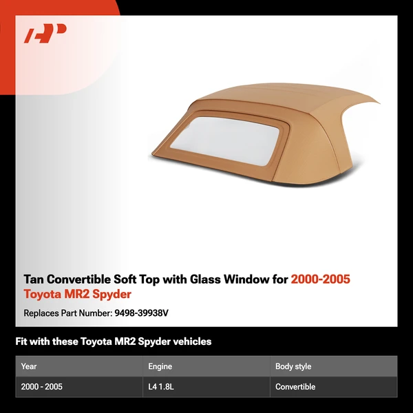 Tan Convertible Soft Top with Glass Window for 2000-2005 Toyota MR2 Spyder