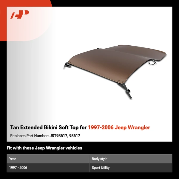 Tan Extended Bikini Soft Top for 1997-2006 Jeep Wrangler