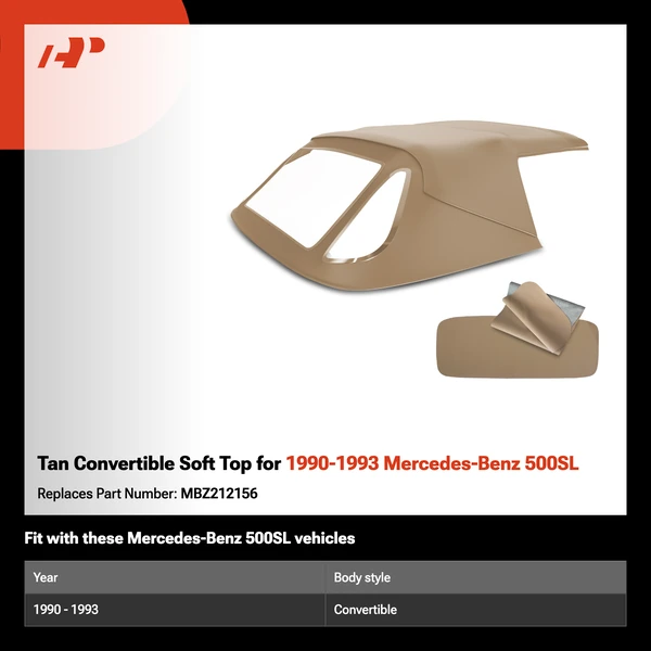Tan Convertible Soft Top for 1990-1993 Mercedes-Benz 500SL