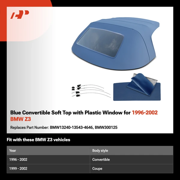 Blue Convertible Soft Top with Plastic Window for 1996-2002 BMW Z3