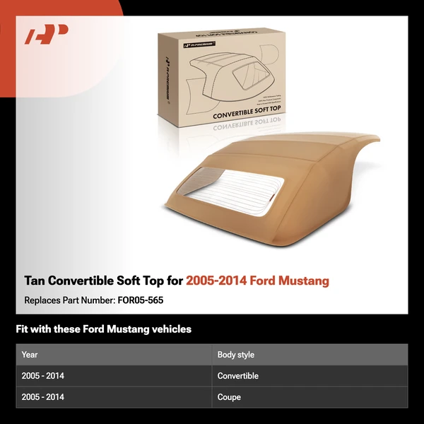 Tan Convertible Soft Top for 2005-2014 Ford Mustang