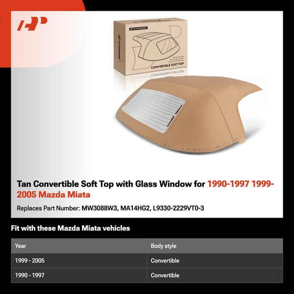 Tan Convertible Soft Top with Glass Window for 1990-1997 1999-2005 Mazda Miata