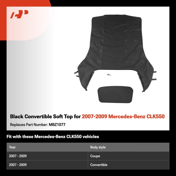 Black Convertible Soft Top for 2007-2009 Mercedes-Benz CLK550