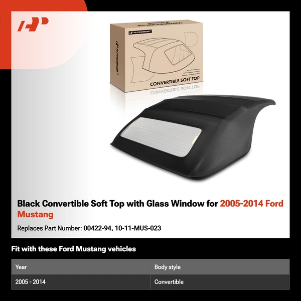 Black Convertible Soft Top with Glass Window for 2005-2014 Ford Mustang
