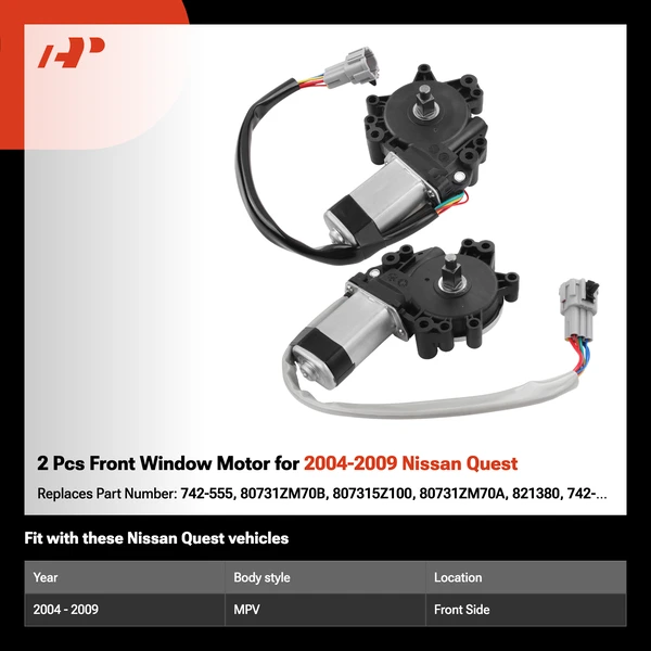 2 Pcs Front Window Motor for 2004-2009 Nissan Quest
