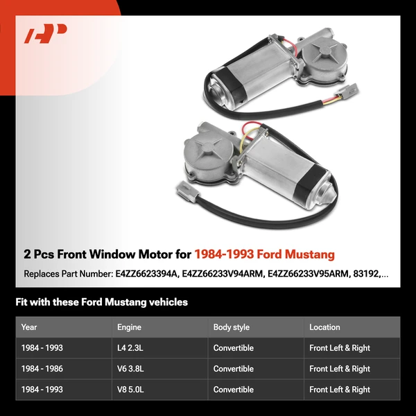 2 Pcs Front Window Motor for 1984-1993 Ford Mustang
