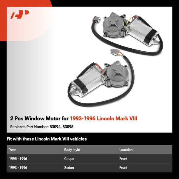 2 Pcs Window Motor for 1993-1996 Lincoln Mark VIII