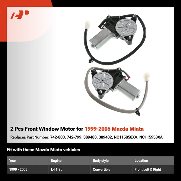 2 Pcs Front Window Motor for 1999-2005 Mazda Miata