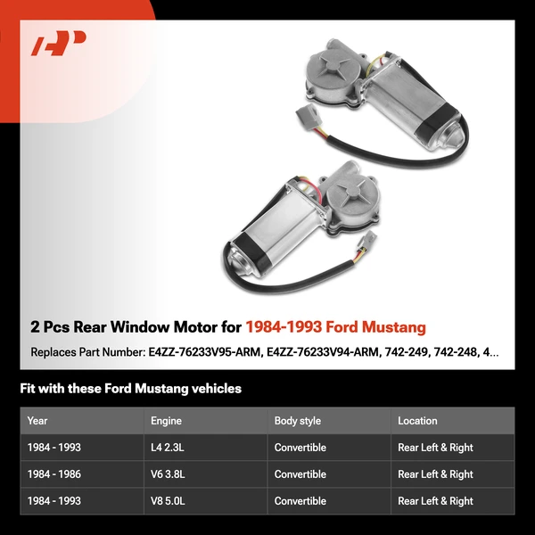 2 Pcs Rear Window Motor for 1984-1993 Ford Mustang