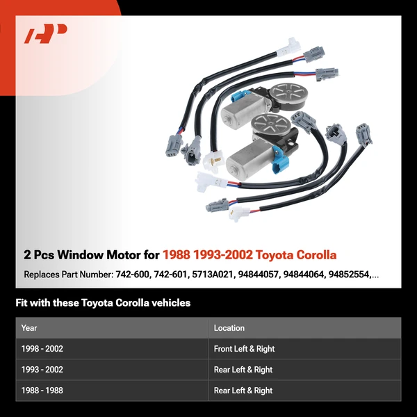 2 Pcs Window Motor for 1988 1993-2002 Toyota Corolla