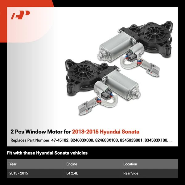 2 Pcs Window Motor for 2013-2015 Hyundai Sonata
